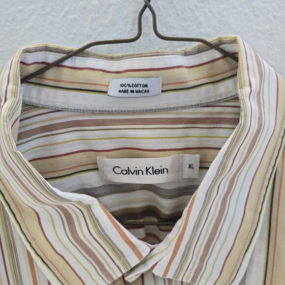 Calvin Klein Long Sleeve Dress Shirt Mens XL Button Down Striped Brown White Red - Picture 9 of 9